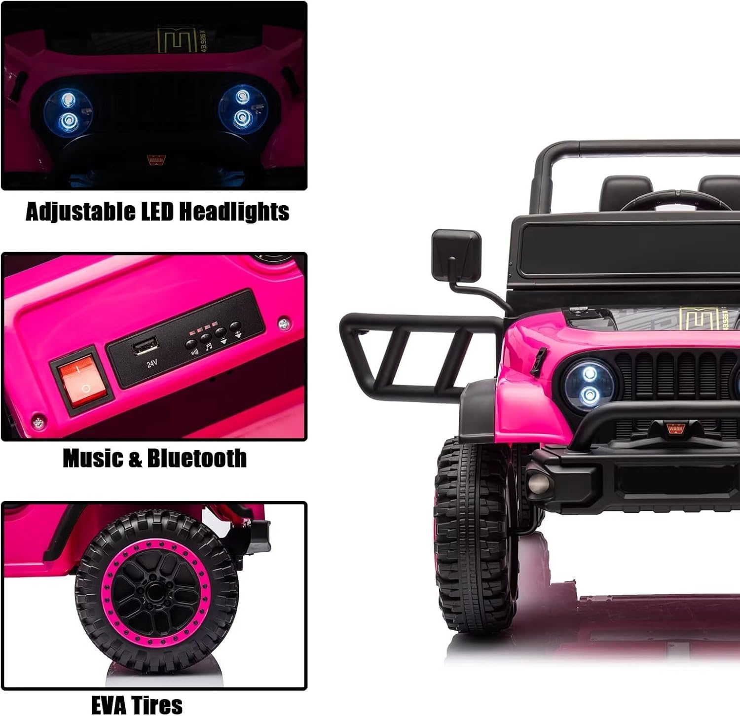 24V 4WD Ride on Car Truck w/Remote Control Electric Car for Kids 4x4 Off-Road Quad Buggy UTV Soft Start Ride On Toys for Toddlers, Music Player, LED Lights, Bluetooth