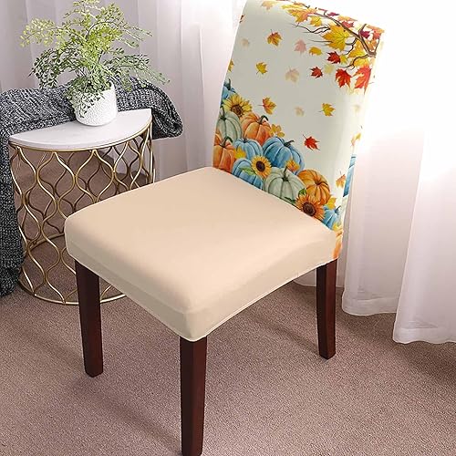 Miniatura 2 de Savannan Juego de 6 fundas para sillas de comedor, diseño de calabaza, girasol, hoja de arce, otoño, elásticas, extraíbles para sillas de cocina,
