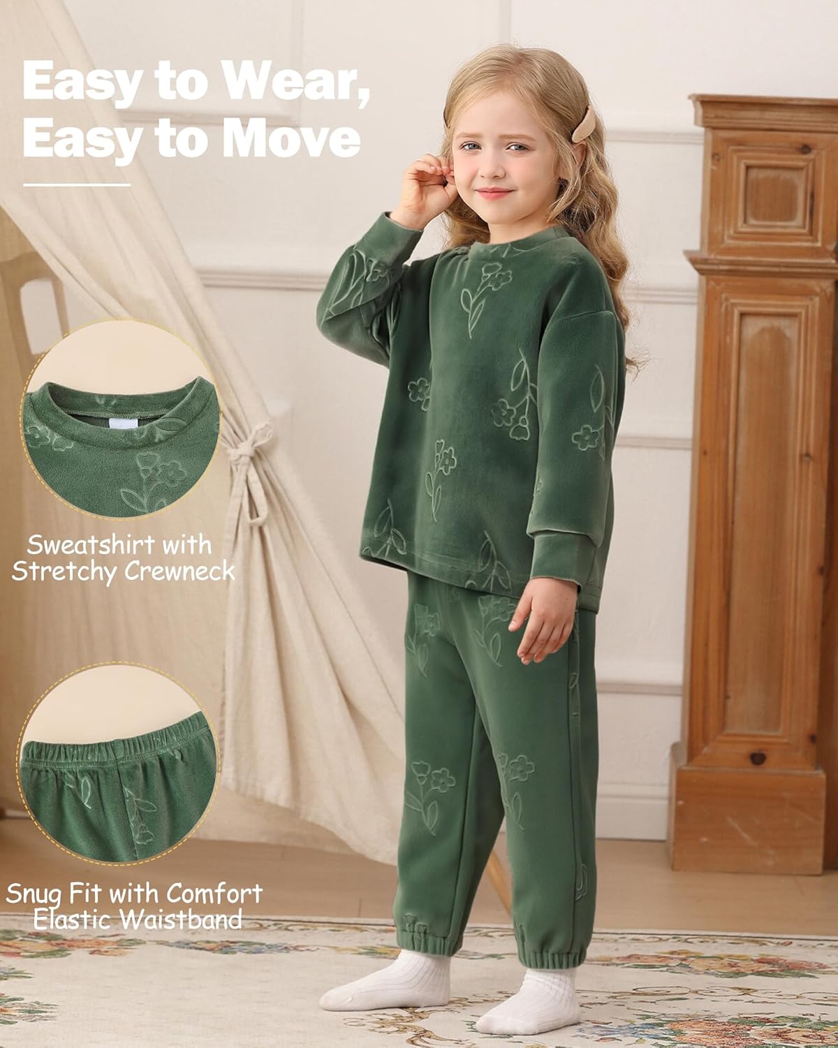 Jecson Toddler Girl Clothes Set: Soft Thick Stretchy Outfits Graphic Sweatshirts & Jogger Pants Cute Winter Home Outdoor 2-8Y - Image 3