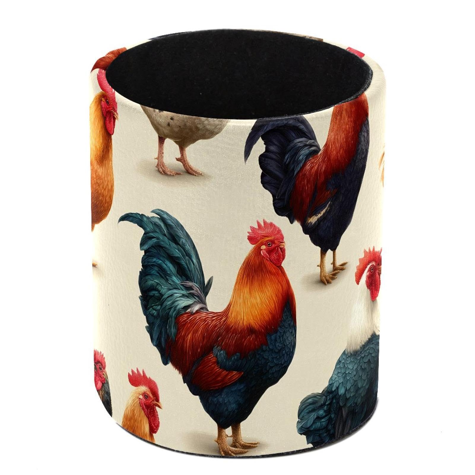 HEOEH Chicken Rooster Pen Holder for Desk, PU Leather Pencil Holder Pen Cup Marker Holder Makeup Brush Holders, Desk Accessories & Workspace Organizers for Home, Office