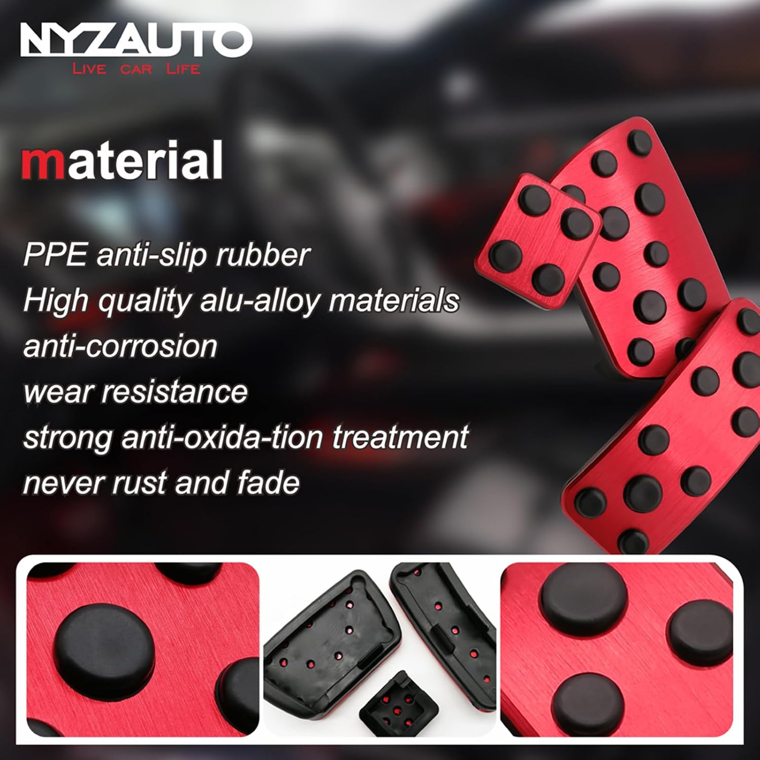 Anti-Slip Performance Foot Pedal Pads kit Compatible with Camry & Highlander 2012-2017, Auto No Drilling Aluminum Brake and Gas Accelerator Pedal Covers -Red