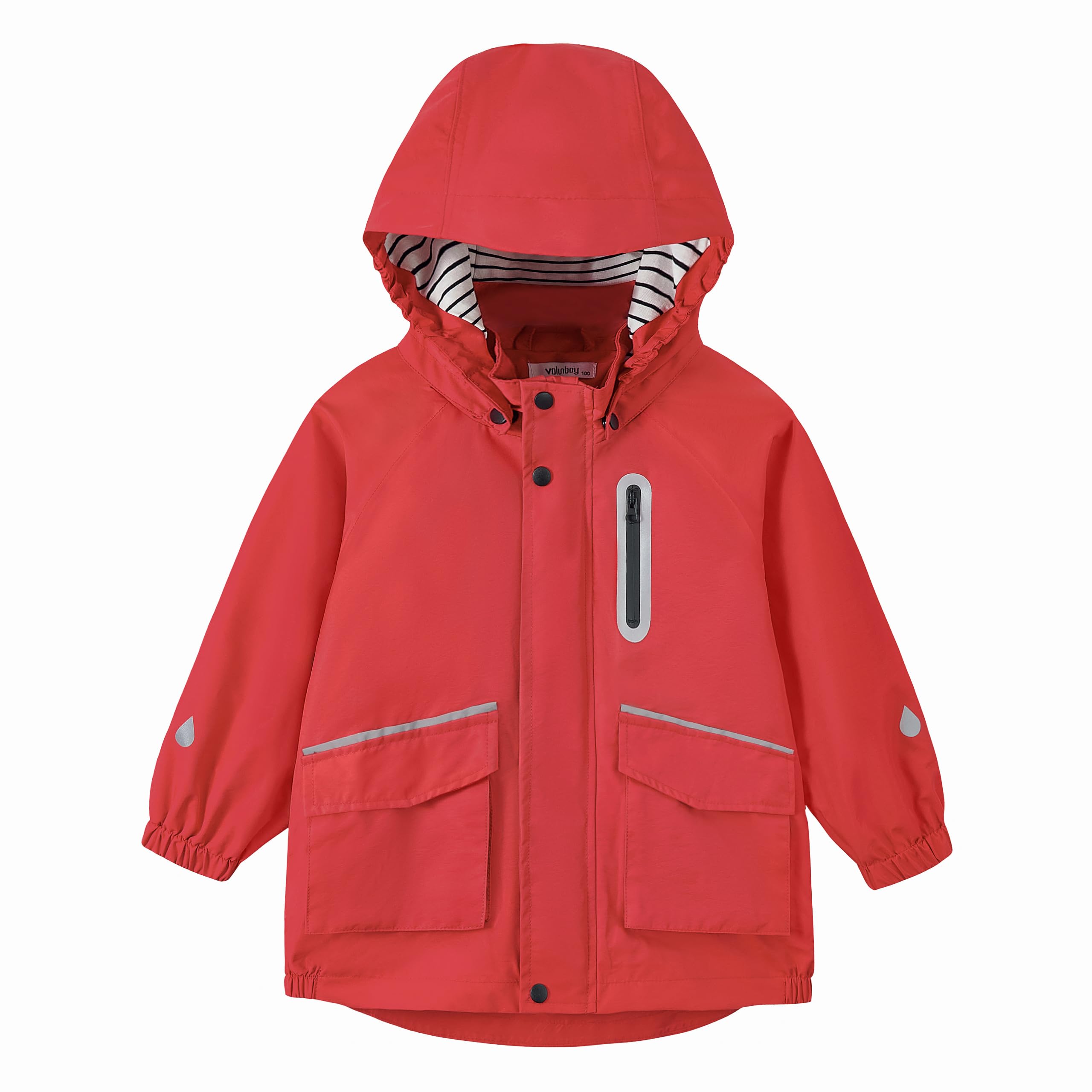 Volunboy Veste de Pluie Imperméable pour Enfants, Coupe-Vent Léger à Capuche Amovible, Bandes Réfléchissantes, Fille & Garçon 2-6 Ans