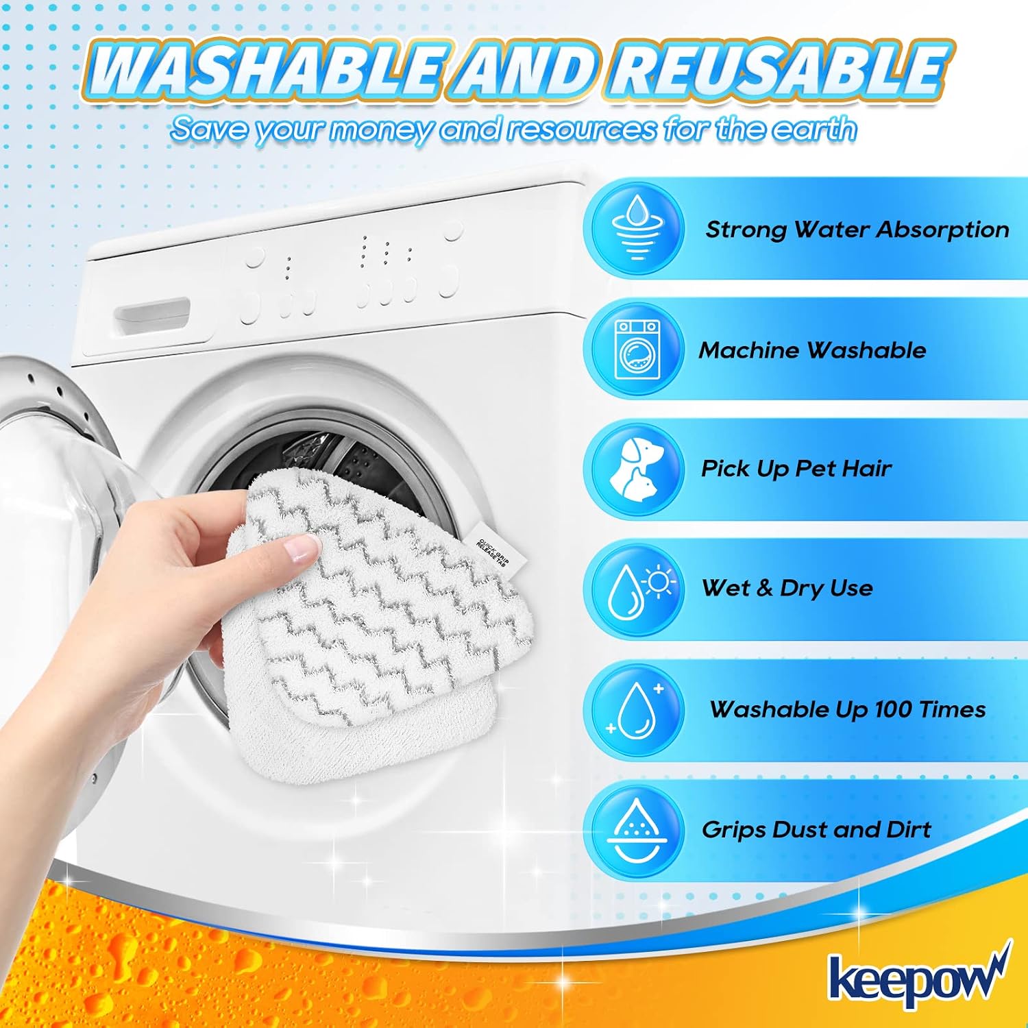 KEEPOW PowerEdge Steam Mop Replacement Pads Compatible with Bissell PowerEdge and PowerForce Lift Off Steam Mop Series 2078 20781 2165, Washable Bissel Steam Mop Pads, 6 Pack