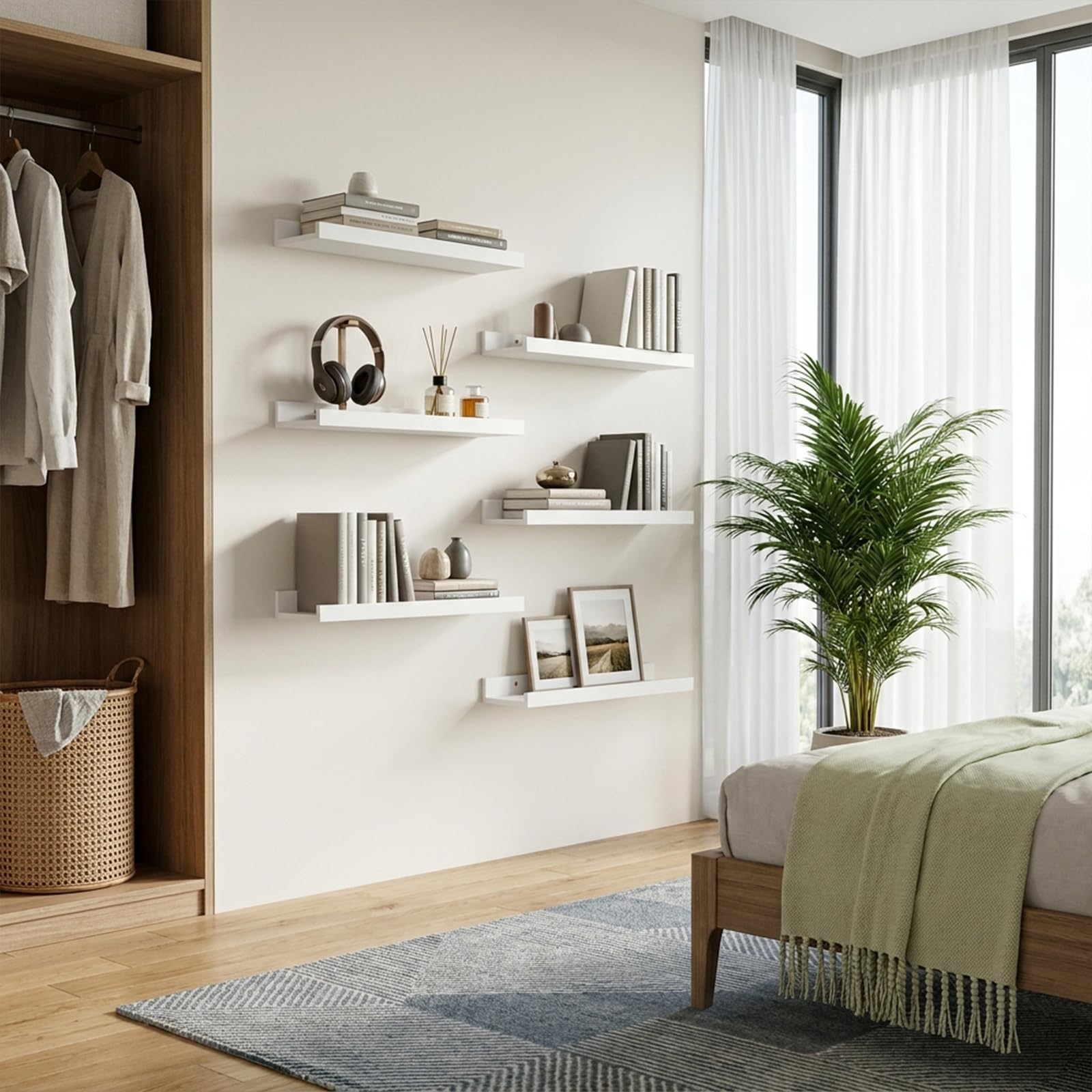 Wandregal 7er Set Weiß 60 cm – Schweberegale für Bücher & Dekoration – Perfekt für Wohnzimmer & Essbereich