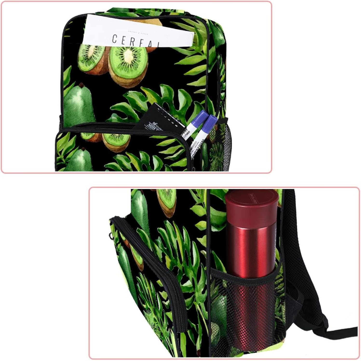 [suojapuku] 女性用の小さなバックパック、ミニ バックパック トラベル バッグ、キウイの熱帯の葉、女の子のためのブックバッ