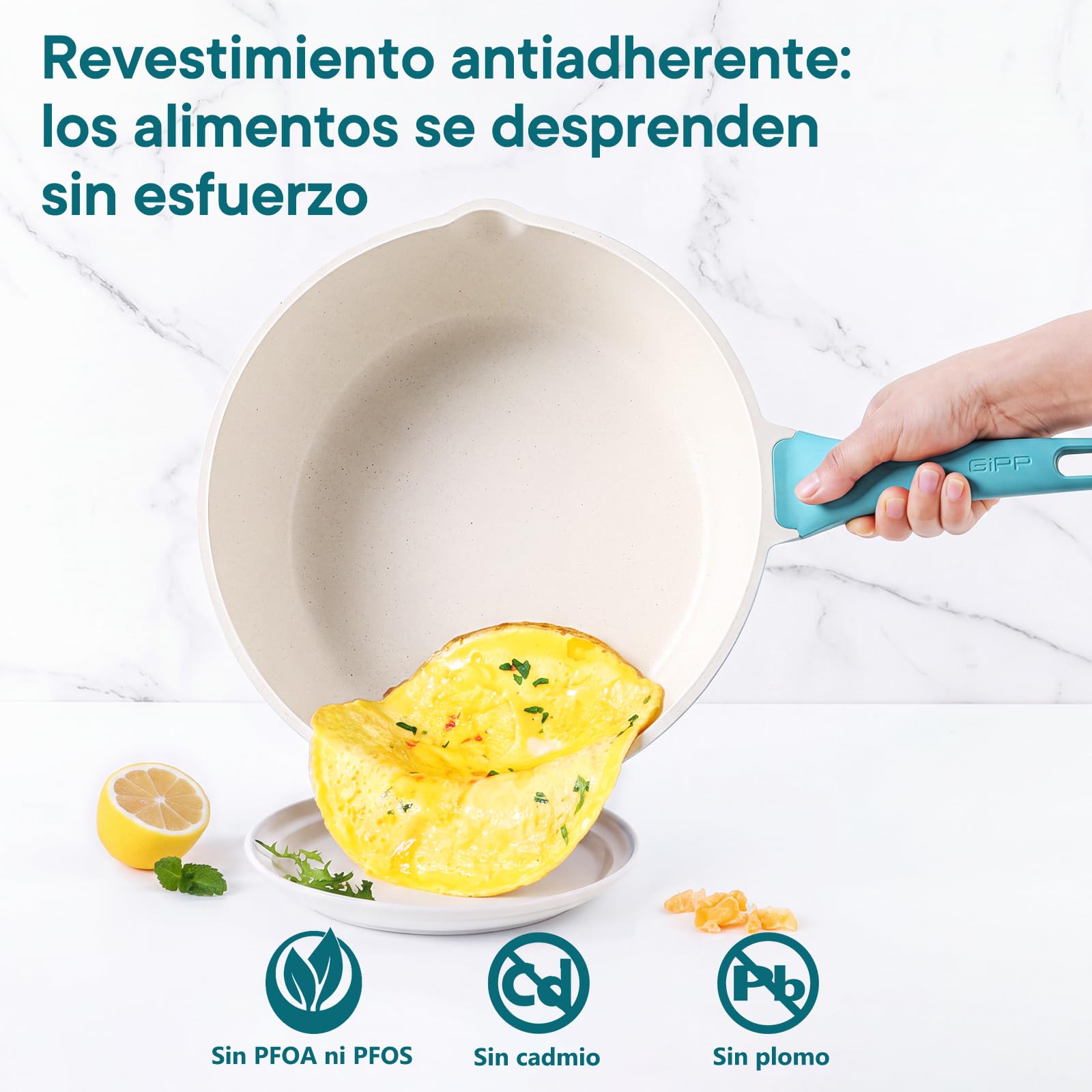 GiPP SartéN Antiadherente Con Tapa, SartéN Profunda De 30 Cm Y 5.1L, Sarté De CeráMica, Mango Que Se Mantiene FríO, SartN De InduccióN, Saludable Y No TóXica,azul