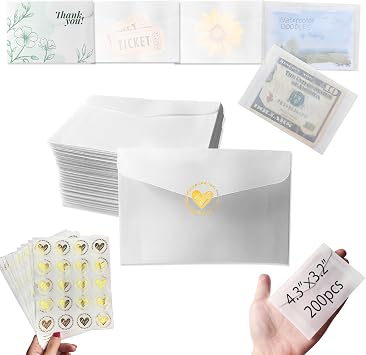 200 PCS Glassine Envelopes, 4.3 x 3.2 Inch Translucent Vellum Envelopes