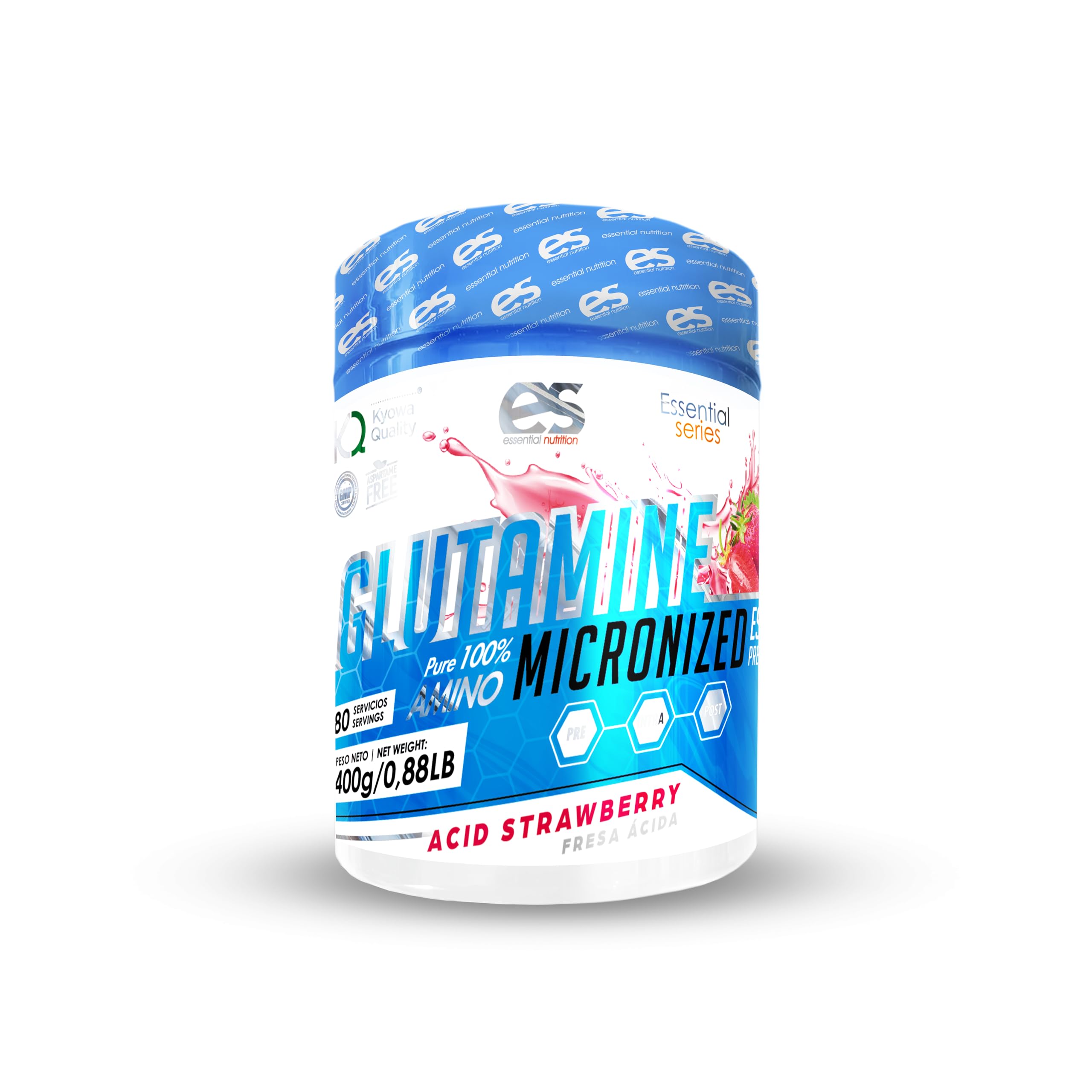 L-Glutamina en Polvo de Essential Nutrition | Sabor Fresa ácida, neutro y mora 250 y 400 gr | 100% Pura Glutamina | Aminoácido | Proteína (Fresa ácida, 400 gr)