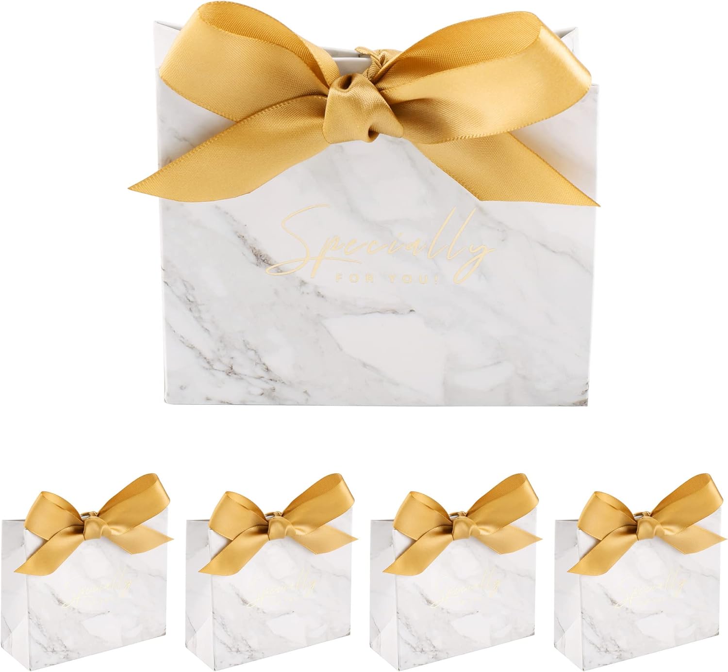 Yoption 50 Pcs Wedding Party Favor Boxes, Small Thank You Gift Bags Candy Boxes with Gold Bow Ribbon Wedding Bridal Shower Birthday Party (Marble) - Image 2