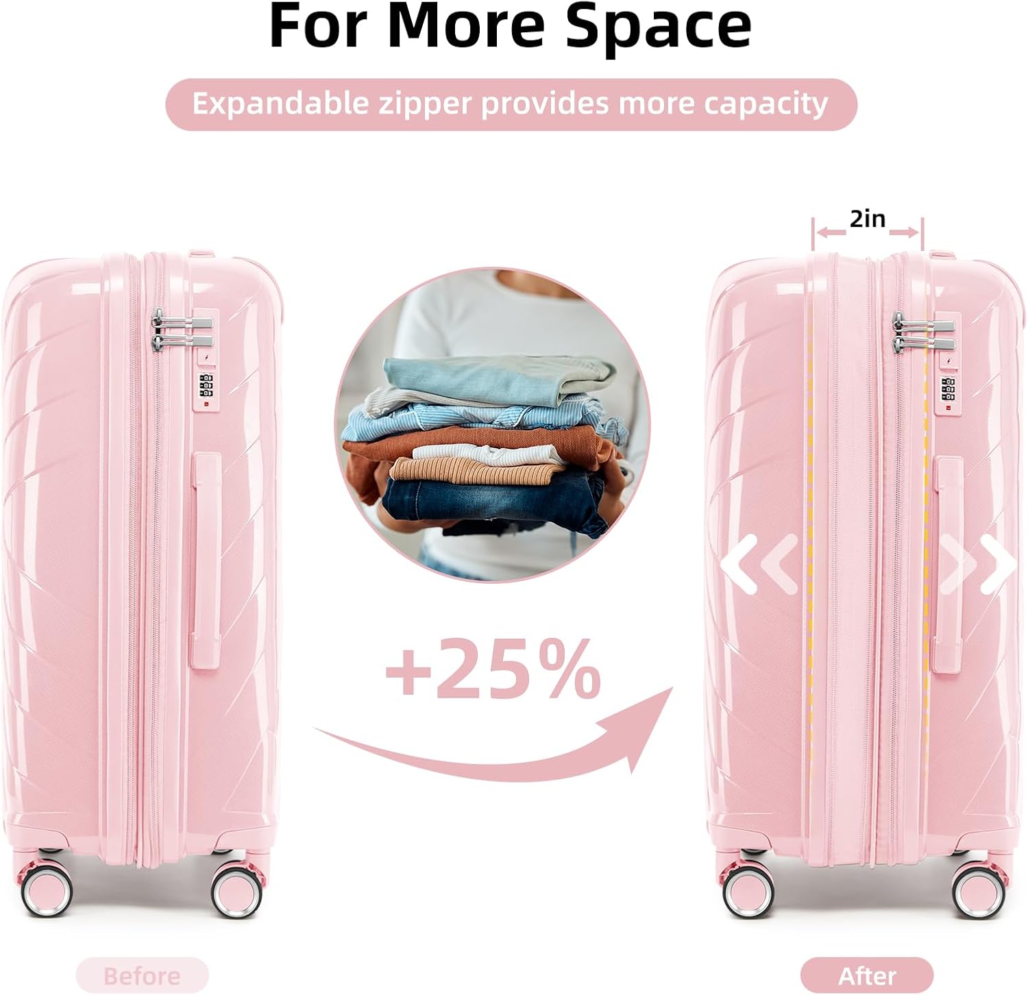 Carry On Luggage 22x14x9 Airline Approved, 20 Inch Expandable Hardshell Luggage Carry-on Suitcases with Spinner Wheels, Carry On Suitcase Set for Women (PINK) - Image 3