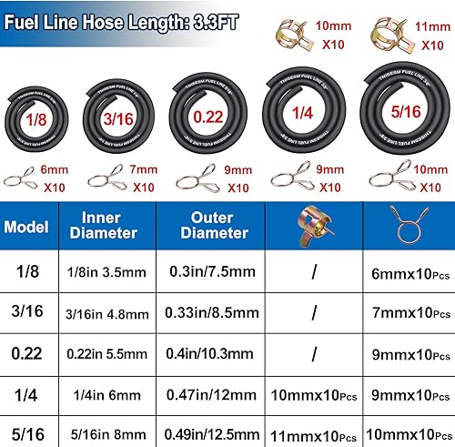 Miniatura 9 de Tnisesm Línea de manguera de combustible de 4 tamaños, 3/8 pulgadas, 5/16 pulgadas, 1/4 pulgadas, 3/16 pulgadas, manguera de tubo de combustible
