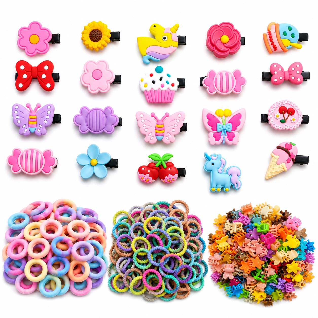 250 Pcs Hair Accessories Combo Set | Gift for 4 Year Old Girl, Birthday Gift 4 Year Old Girl, Gifts for Girls 4 Years | Hair Clips, Rubber Bands & Mini Claw Clips for Kids | Mixed Designs-picture-31