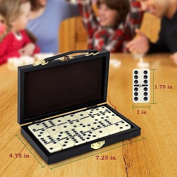 Double Six Domino Set in Wooden Box - Premium 28-Piece Classic Table Tiles Educational Game for Adults and Kids Travel Friendly - Board Games for Boys and Girls- Ideal for Game Night and Gifting