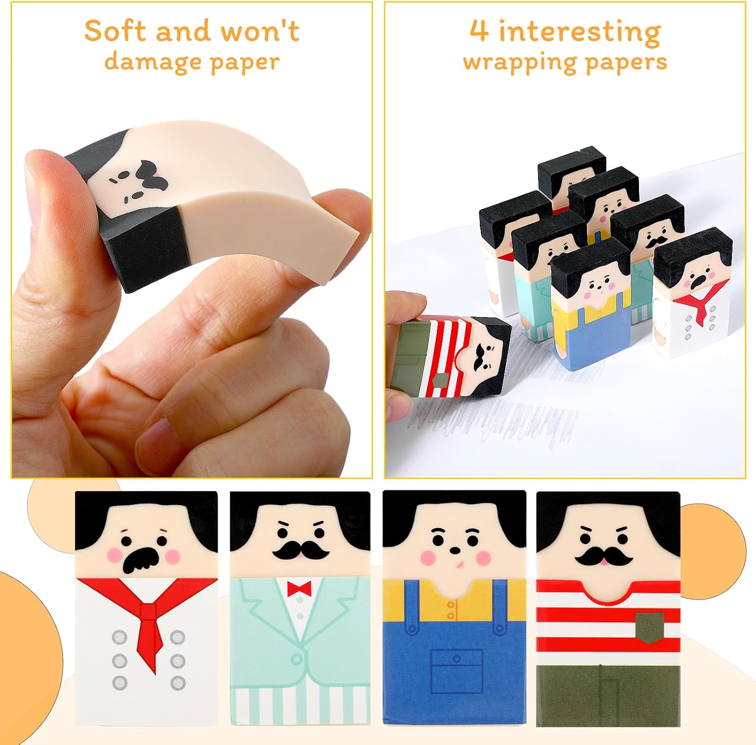 8pcs Cute Bald Uncle Erasers, Novelty Puzzle Fun Erasers Treasure Box Prizes Gift for Prizes Office Supplies Salaryman