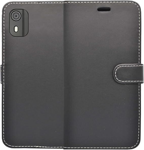 Generic Phone Case For Nokia C02 Wallet Flip PU Leather Stand Card Slot Pouch Phone Cover Compatible With Nokia C02 (Black)