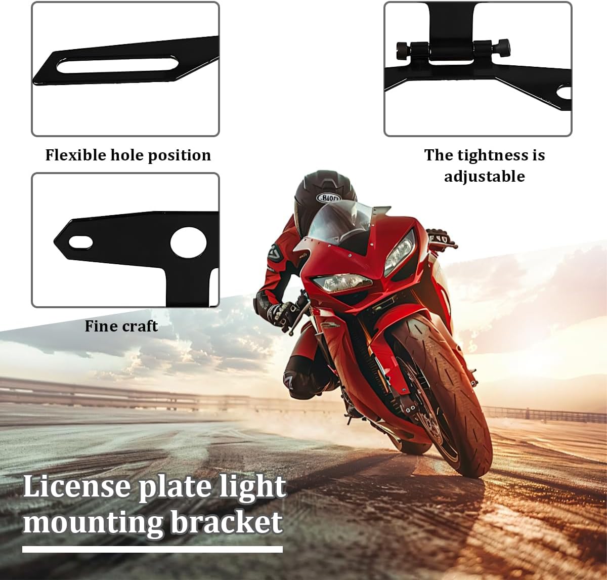 Motorcycle License Plate Bracket, Adjustable Motorbike Fold Tail Light Mount Holder, Motorbicycle Folding License Plate Support Holder Accessories, Universal for Scooter ATV Dirt Bike