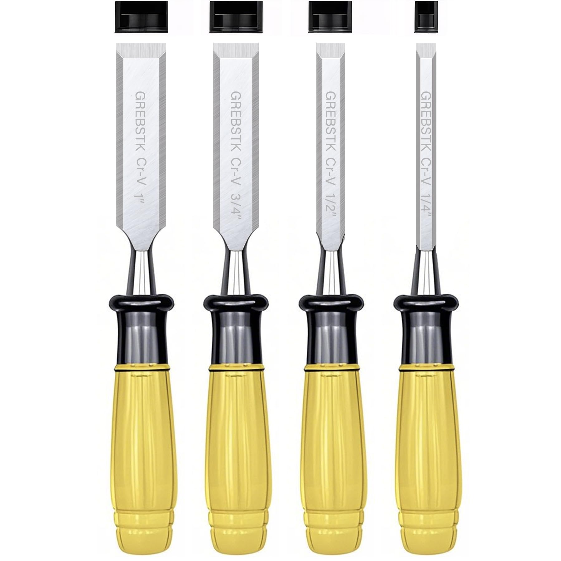 GREBSTK 4 Piece Wood Chisel Set CR-V Steel Sharp Bevel Edge for Woodworking | Chromium Vanadium, High Hardness & Durability. Ergonomic Transparent Handle. 1/4,1/2,3/4,1" with Covers for Carving & DIY.-image-41