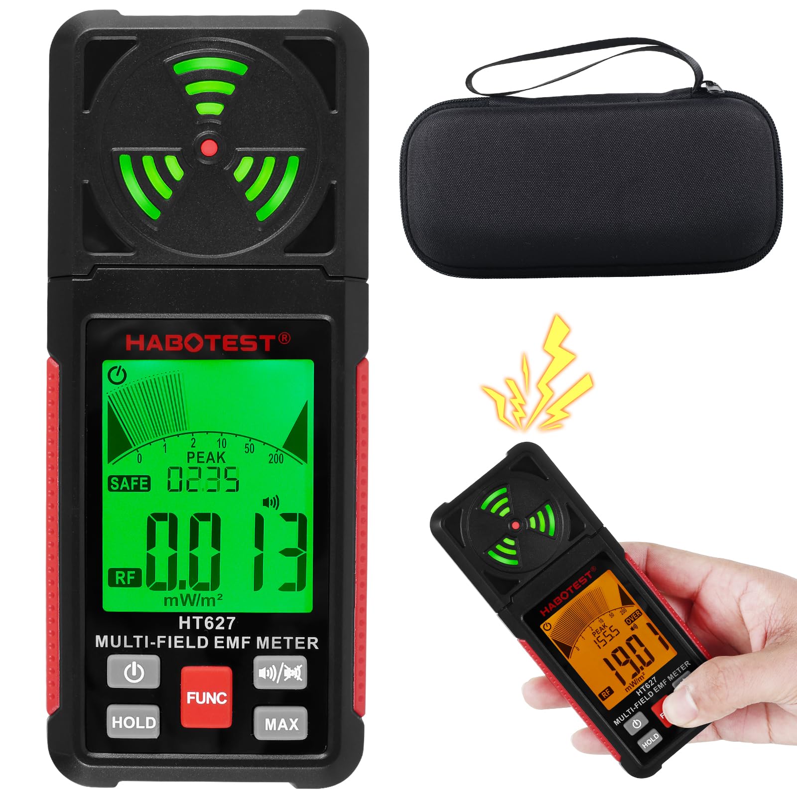 EMF Meter, Electromagnetic Field Radiation Detector, 2.26 in LCD Display EMF Reader Meter, WiFi Signal 5G Signal Detector with Backlight and Sound Alarm EMF Detector for RF EF MF Field Ghost Hunting