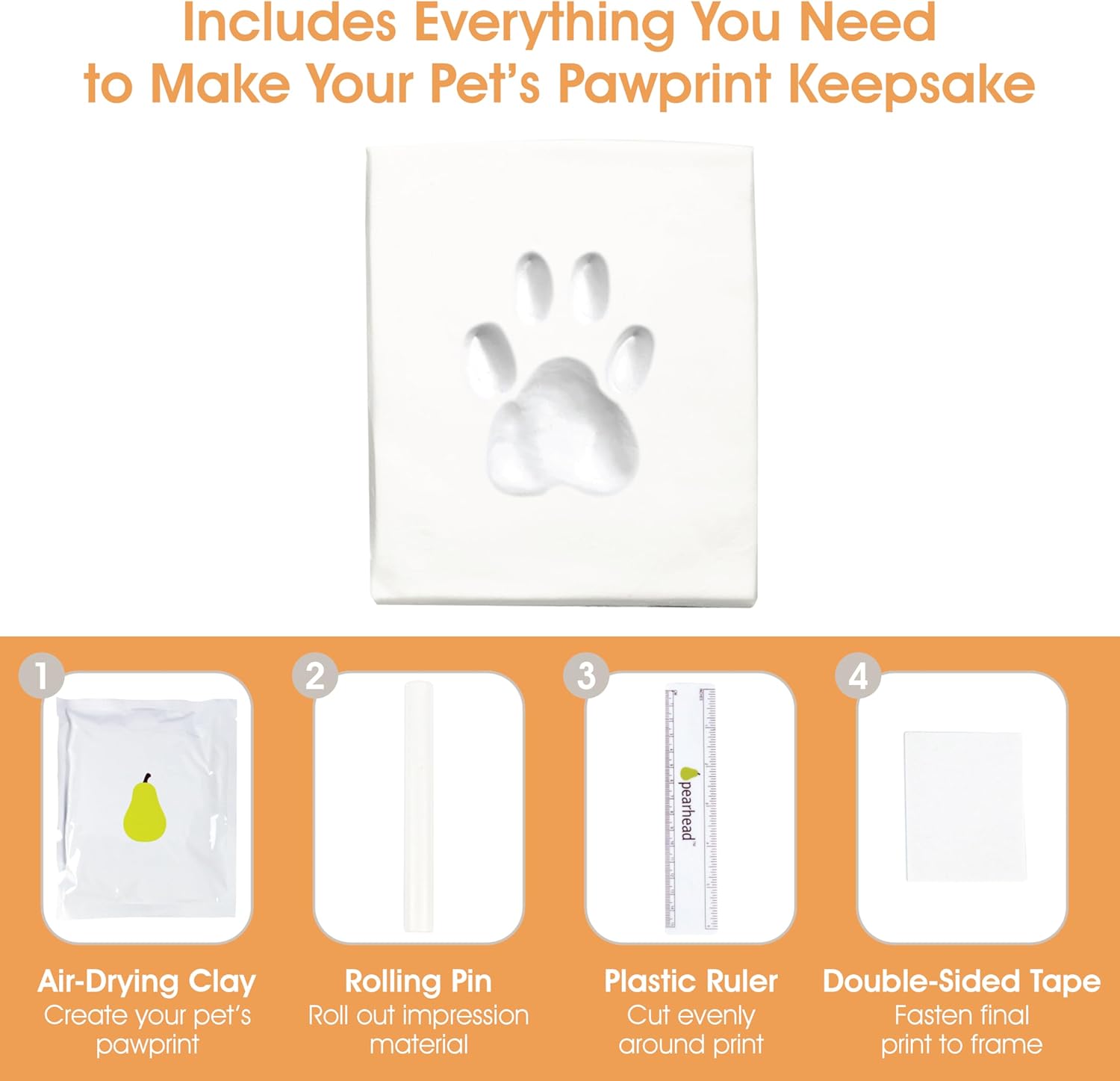 Pearhead Pet Paw Print Memorial Frame with Clay Imprint Kit, Dog & Cat Pawprint Keepsake Wood Photo Frame, DIY No Bake Paw Print Kit, 4x6 Picture Display, Espresso Brown
