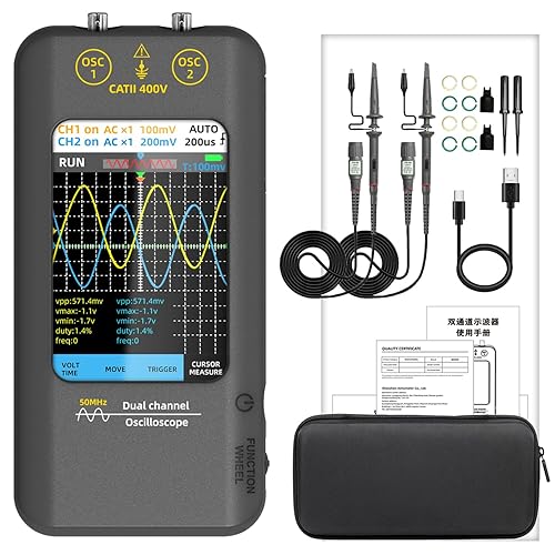 Miniatura 9 de BSIDE Osciloscopio de mano de 2 canales 50 MHz de ancho de banda digital de alcance probador, pantalla táctil de visión completa de 3.98 pulgadas