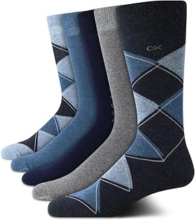 Mens Dress Socks - 5 Pairs Soft Cotton Blend Crew Socks for Men - Classic Comfort Stay Up Cuff Mixed Pattern