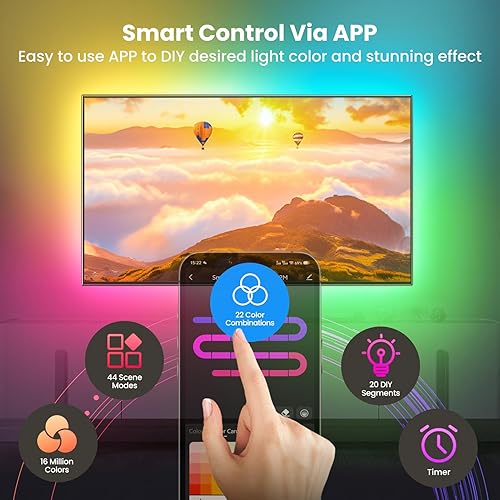 Miniatura 4 de Luces LED de 16.4 pies para TV de 50 a 75 pulgadas, tira de retroiluminación de luces de TV RGB+IC detrás, con 44 modos de escena, aplicación