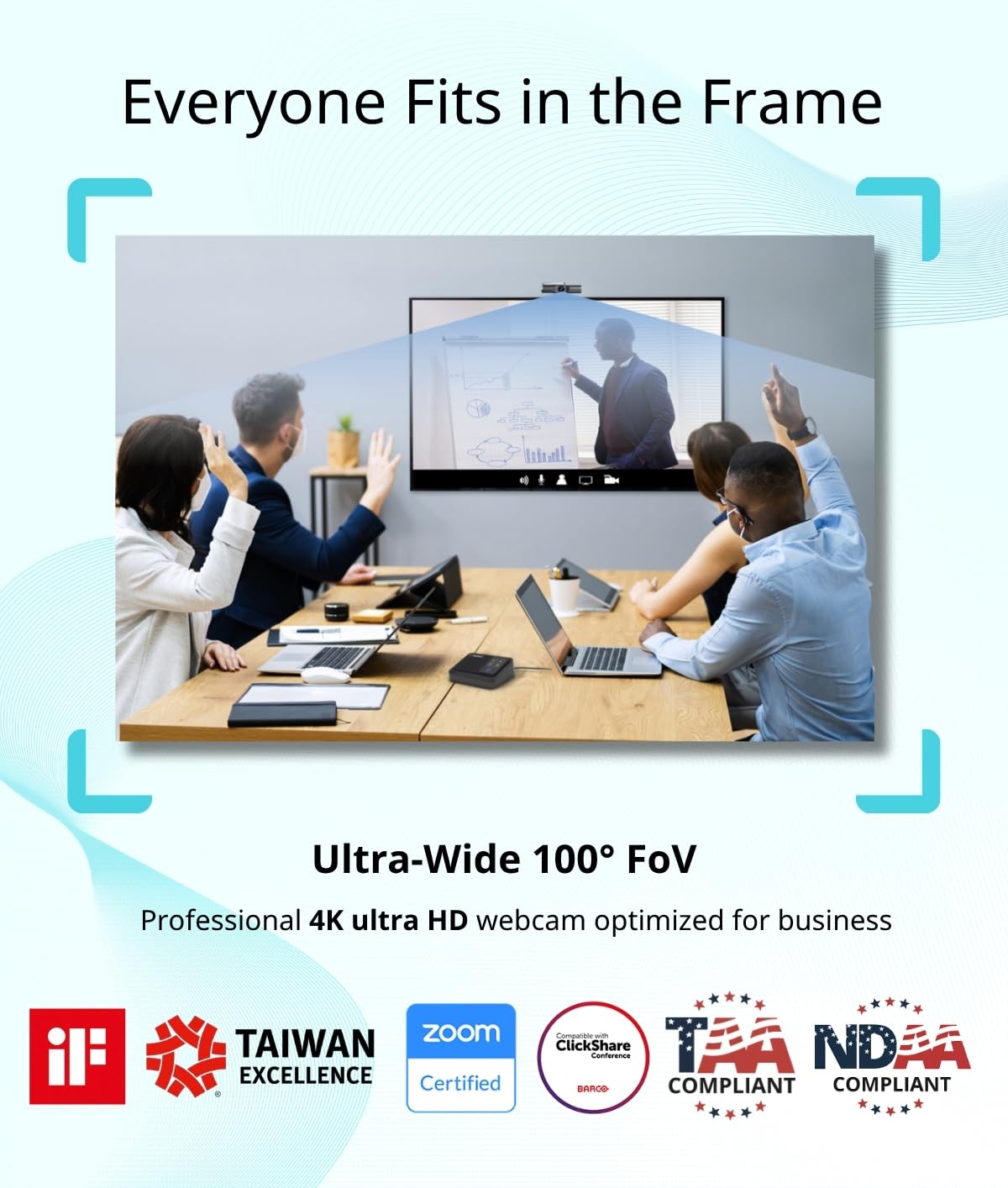 AVerMedia 4K UHD Business Webcam PW515, Enfoque automático, ePTZ, Control de Gestos, HDR y reducción de Ruido 3D, Campo de visión Variable para Zoom, Equipos, Skype, portátil y MacBook, Color Negro