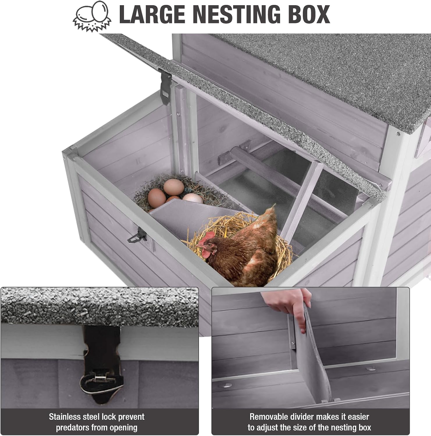 Outdoor Chicken Coop with Nesting Box, Upgrade Durable Chicken House with Leakproof Pull-on Tray and Weatherproof Roof