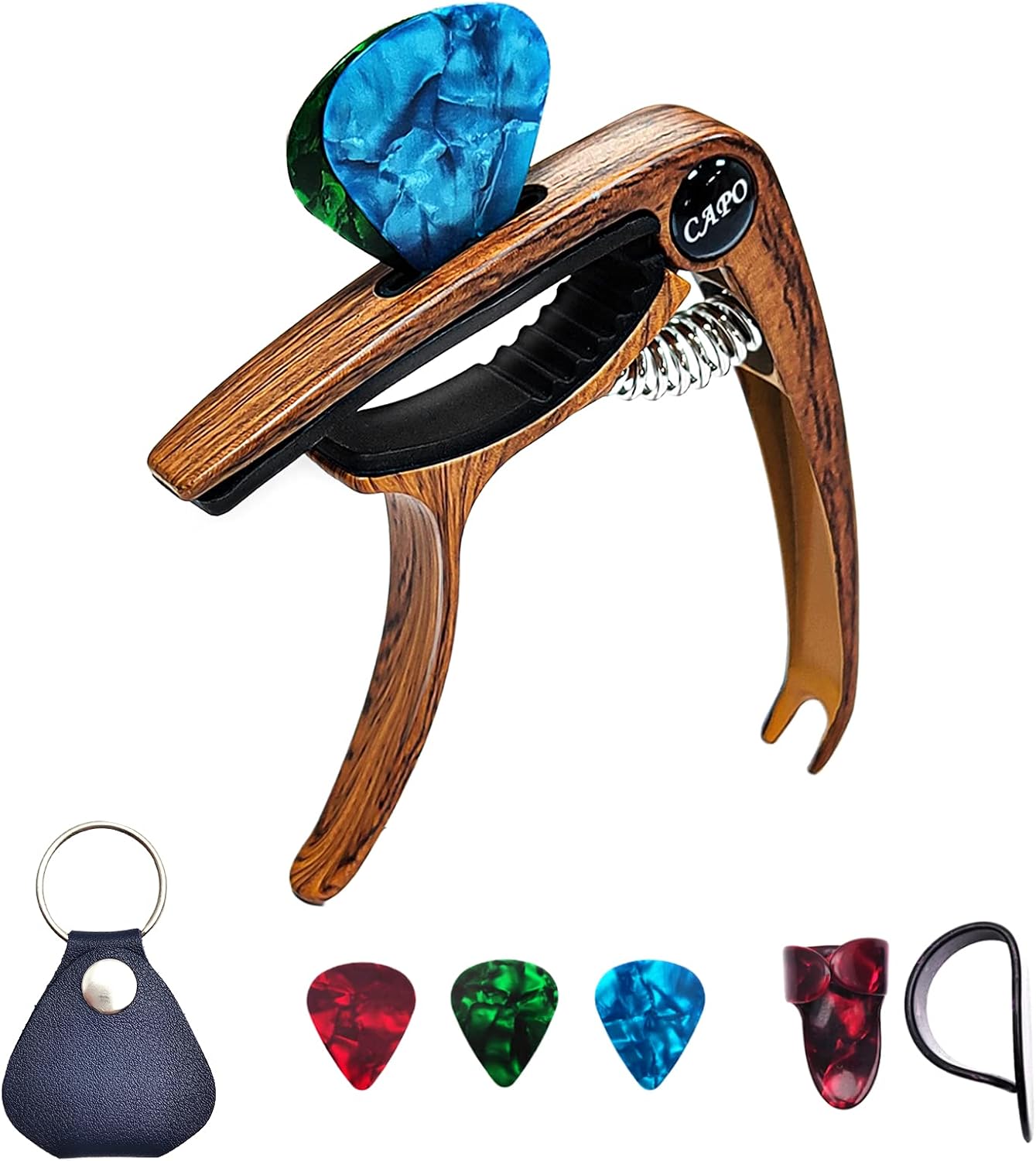 SAPHUE Guitar Capo for Acoustic Guitar Quick Tuning Change Tune Capo whith 9 Picks for Free（silver）