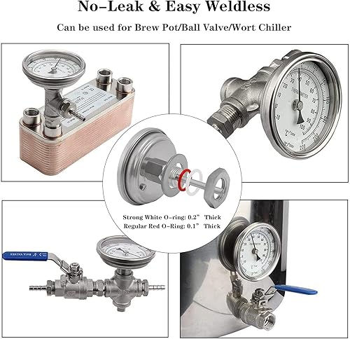 Miniatura 6 de Ferroday Termómetro de acero inoxidable con contratuerca, arandela plana, Junta en O, 0-220° para hervidor de agua
