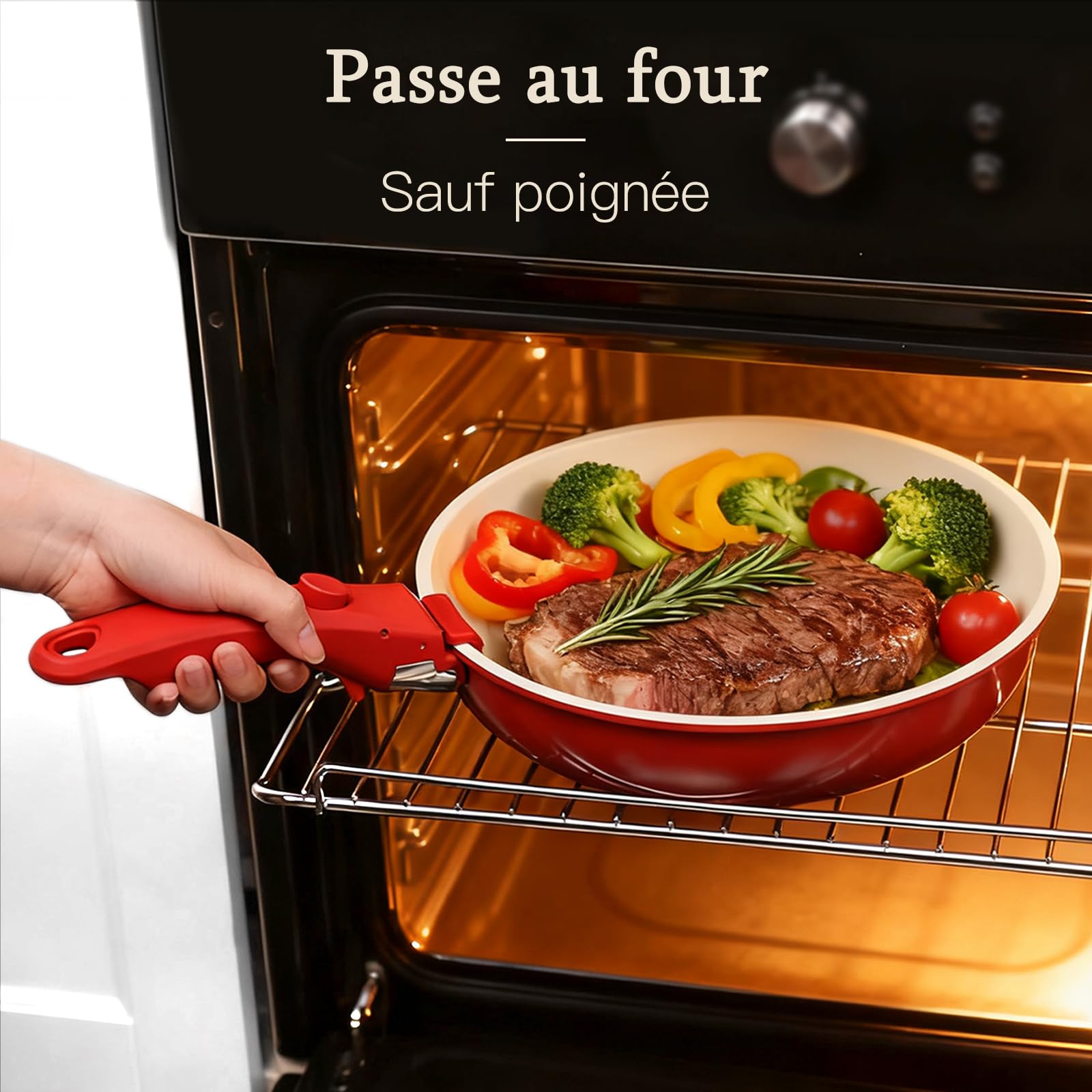 GiPP 5 PCS Set Poele et Casserole Induction Antiadhésive en Granit,Rouge | Batterie de Cuisine Tout Feux, Inclure Poêle/Casserole/Wok, Poignee Amovible pour Camping, Compatible Lave-vaisselle et Fours