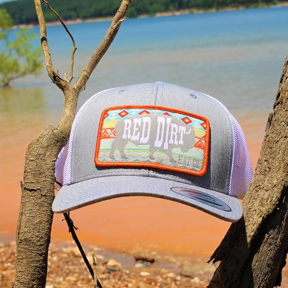 Red Dirt Hat Company Buffalo Patch Adjustable Snapback Hat (US, Alpha, One Size, Aztec Buffalo - Heather Grey/White)