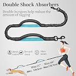 Hands-Free Dog Leash with Waist Belt and Zipper Pouch – Shock Absorbing Bungee Leash with Dual Padded Handles for Walking, Jogging, Running & Hiking Dogs (Black)