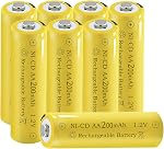 NI-CD AA 200mAh 1.2V Batterie rechargeable pour les lumières solaires extérieures, Lumière de voie de communication, Lumière à corde solaire. 8 Pack Double A Batteries rechargeables