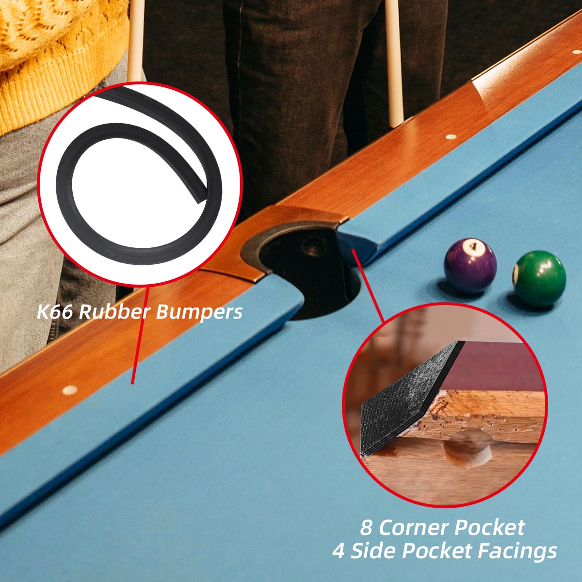 PolyMath Billard K66 Gummipuffer Billardtisch-Schienenkissen (Satz von 6) Stoßstangen Ersatz-Stoßstangen Zubehör - 7/8/9 Füße und Billardtisch-Kissenbezüge Satz von 12-3 mm / 0,12 Zoll