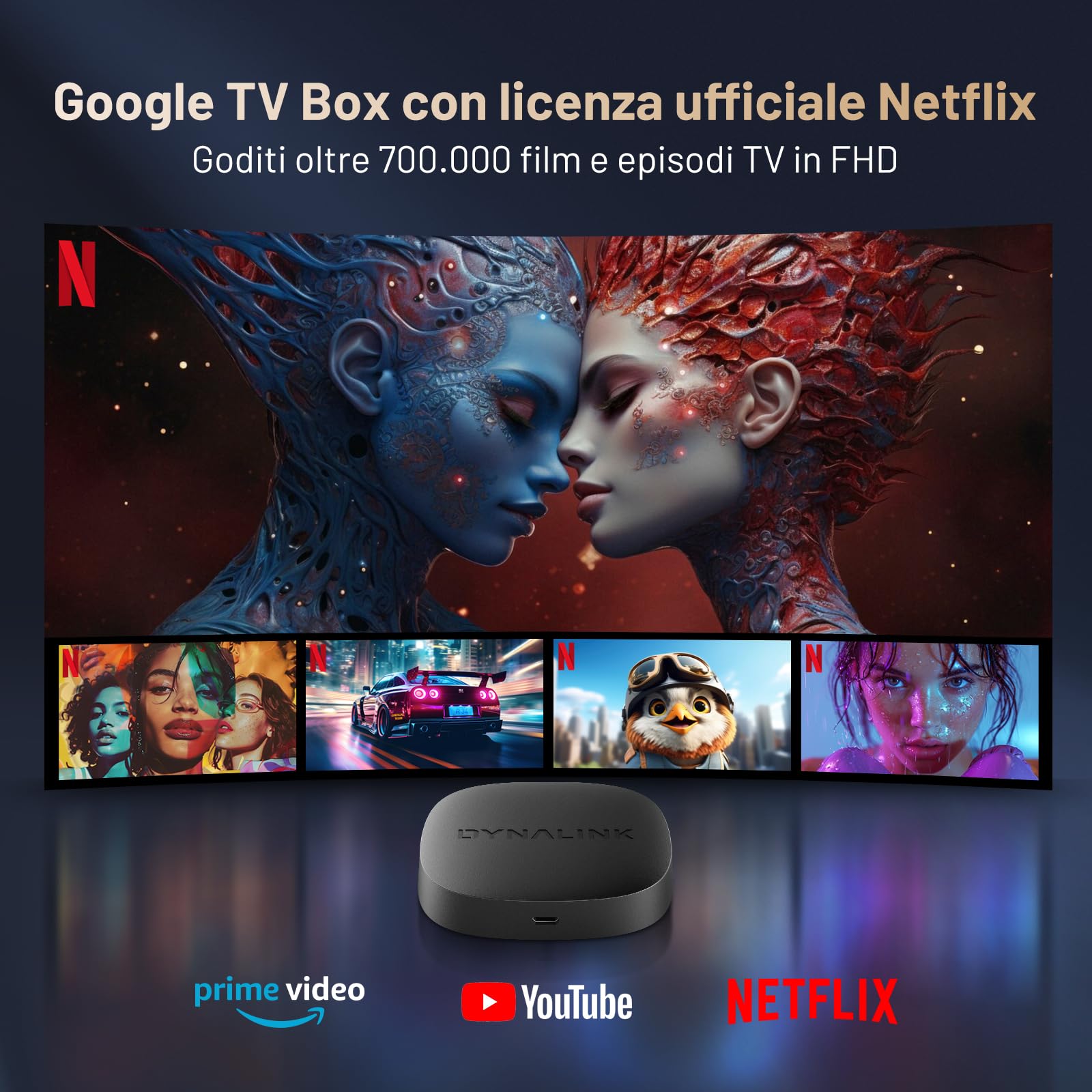 Kinhank TV Box, Smart TV Box 4K HDR10+ UHD, GTV OS, Audio Dolby, Compatibile con Netflix, 2GB+16GB, mirroring dello schermo, lettore multimediale in streaming Voice Assistente WiFi 2.4G+5G, BT5.0