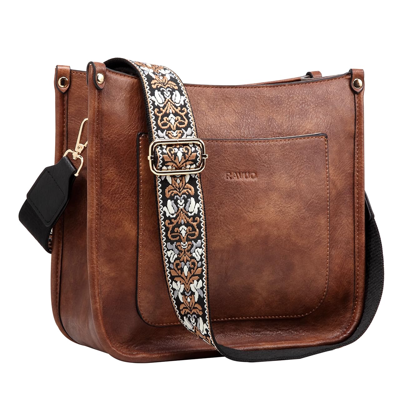 RAVUO Handtasche Damen Mittelgroß Umhängetasche Crossbody Bags Leder Schultertasche für Frauen Shopper Tasche mit Verstellbarem Farbigem Riemen
