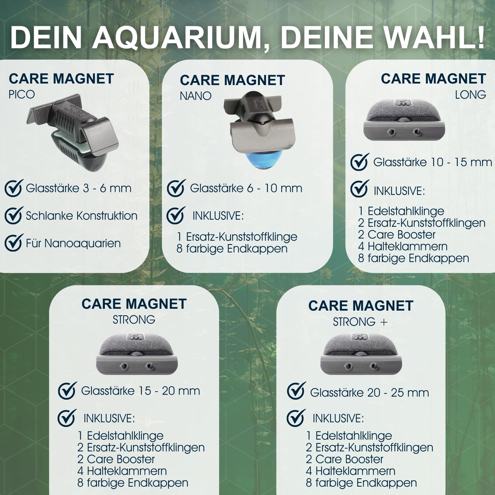 Tunze Care Magnet Long I Aquarienreiniger für 10-15 mm Glasstärke I schlanker Scheibenreiniger mit Abgerundeter Edelstahlklinge I Algenmagnet mit stark minimierter Kratzgefahr I Aquariumglas-Reiniger
