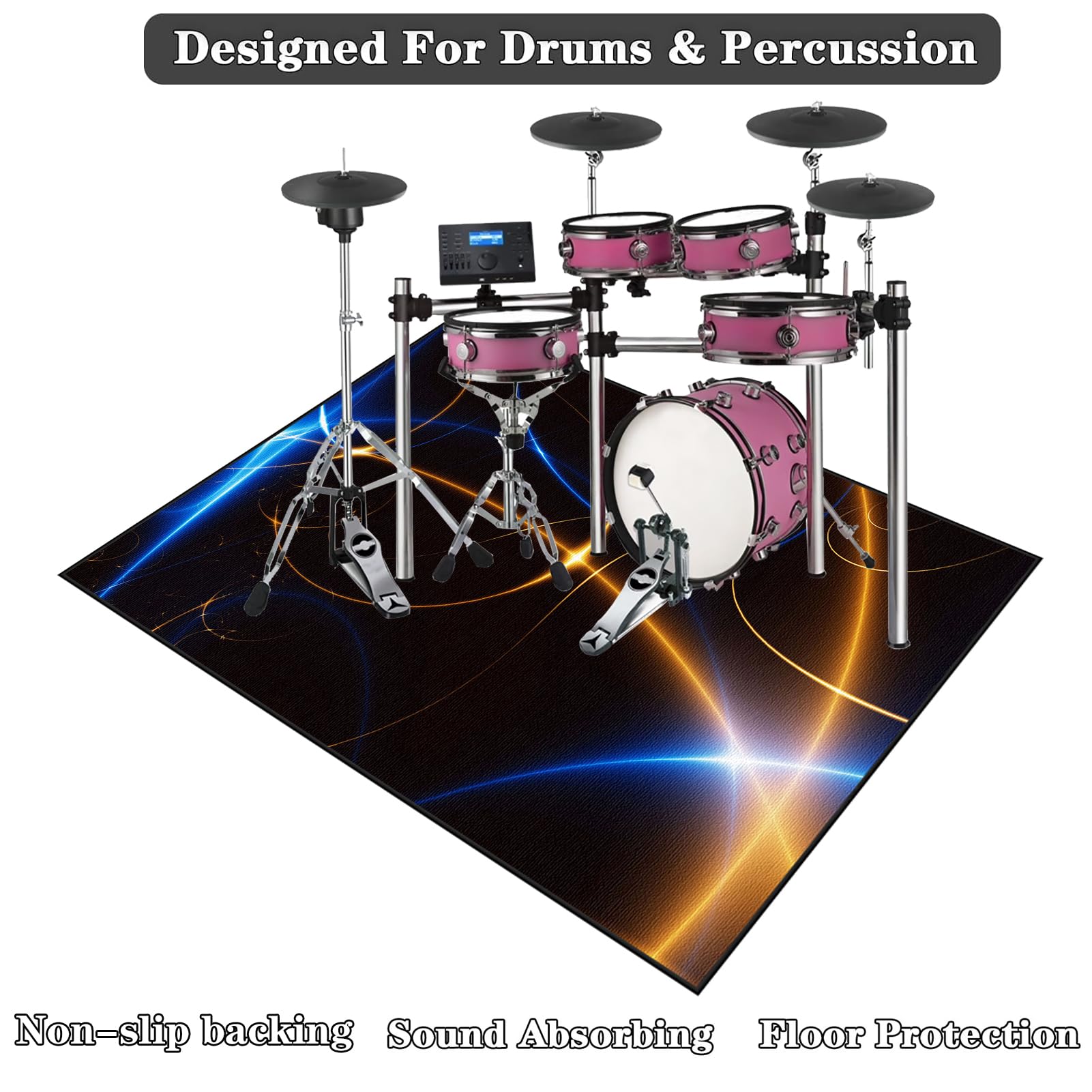 Tappeto per Batteria Acustica, Tappeti per Tamburi, 230 x 200 cm Tappeto Insonorizzato per Batterie, Tappetino a Tamburo per Elettroniche Rullante Snare Drum Grancassa Strumenti Musicali