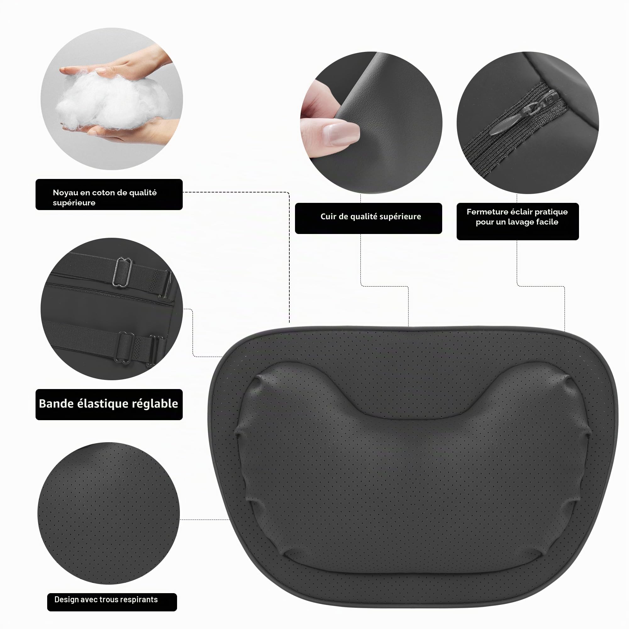 Coussin Appui Tête Voiture, Oreillers de Cou Fauteuil, Repose Tête Cervical pour la Tête Reposent Soutien de Cou Les Sièges de Conduite Confortable, Noir, 2 Pack