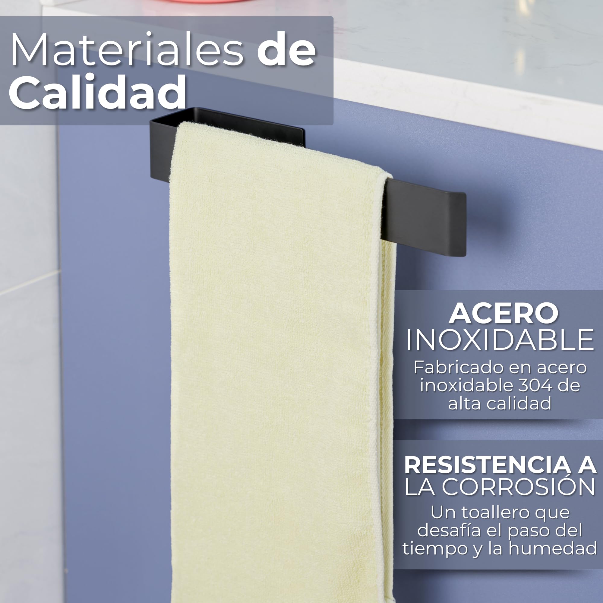 Toalleros De Baño Sin Taladro Adhesivo 26 cm, Acero Inoxidable 304 Cepillado, Accesorios Sin Taladro para Baño y Cocina, Fuerte Fijación
