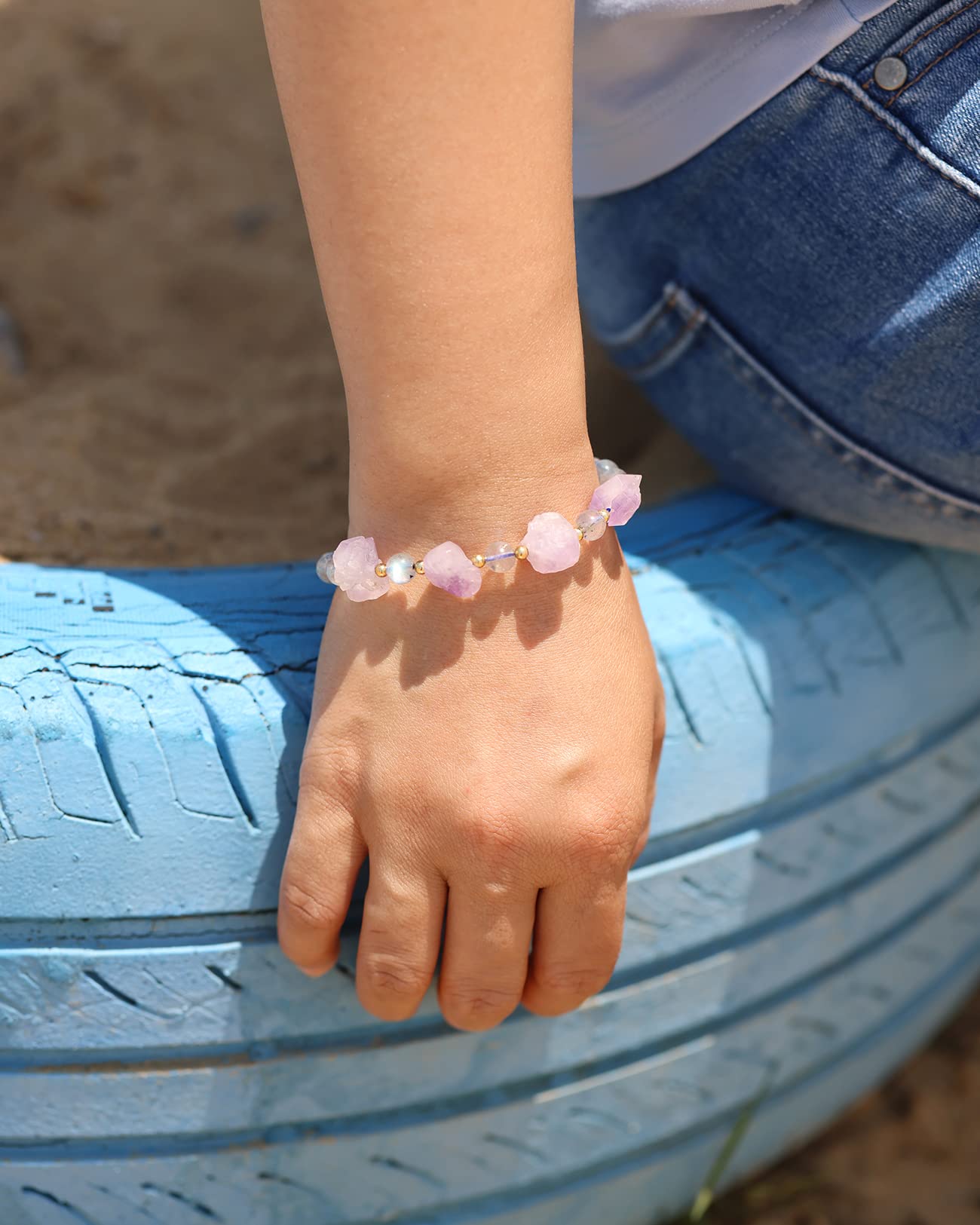 Jewboo Genuine Amethyst/Moonstone Beaded Bracelets Irregular Raw Crystals Bracelet for Women Love Spiritual Reiki Positive Energy Adjustable Healing Crystals Jewelry - Image 4