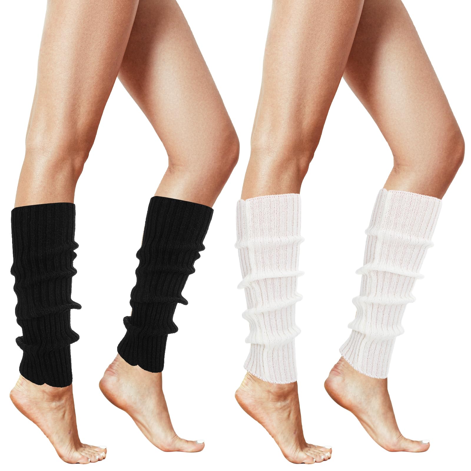 2Pair Leg Warmers for Women Cute Knit Leg Warmers 80s Ribbed Knitted Long Socks Fluffy Legs Warmer for