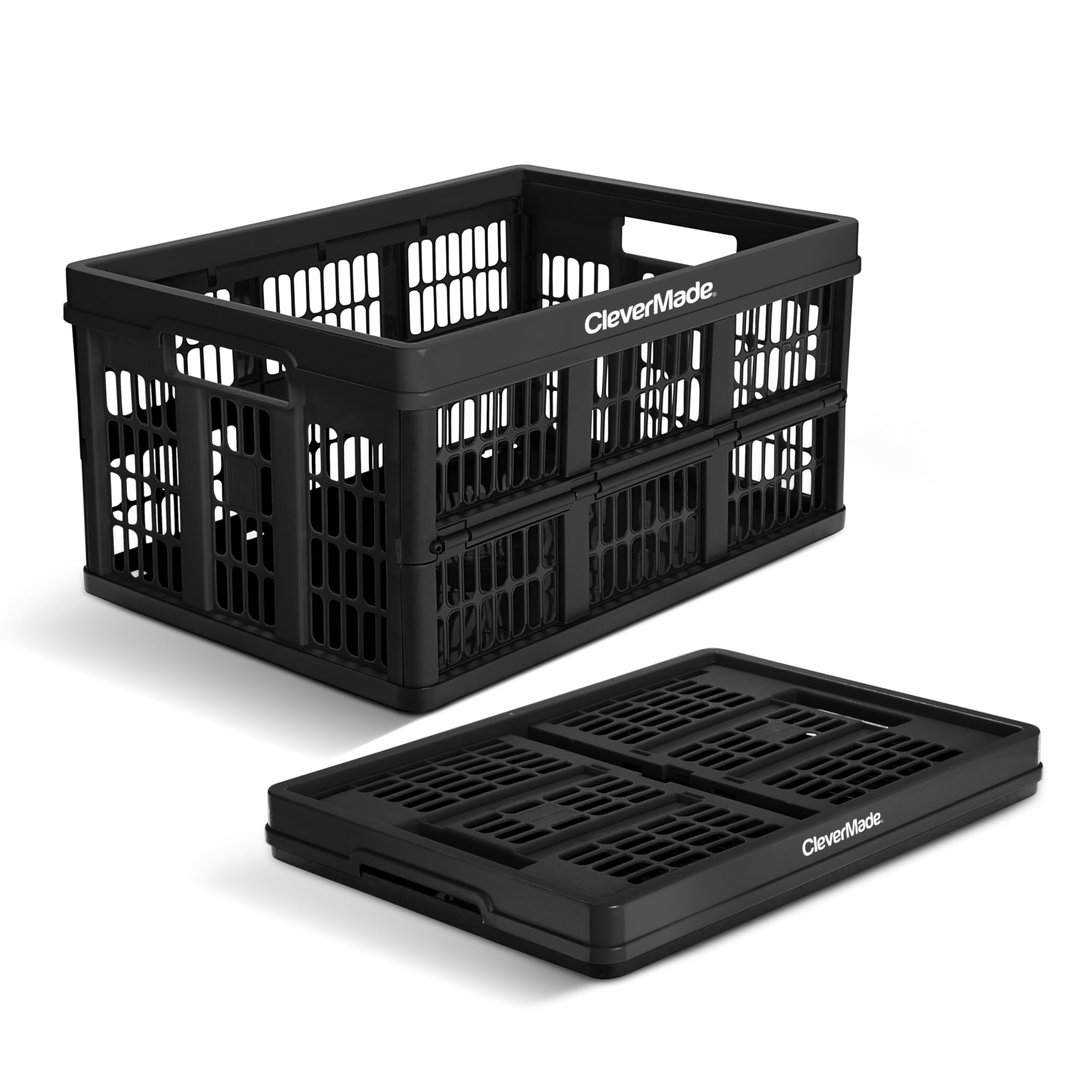 CleverMade Collapsible Utility Crates-Obsidian 1pck 45L / 11 Gal holds 66 lbs - Stackable Containers Heavy Duty Capacity Crates - Space-Saving Baskets