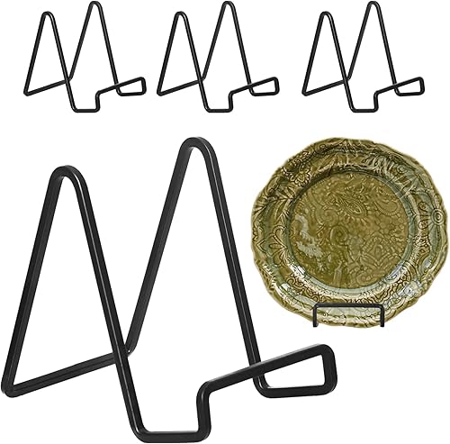 Decolore Paquete de 4 soportes de exhibición de metal negro de 4 pulgadas, soporte cuadrado para platos, soporte de marco para imagen, placa