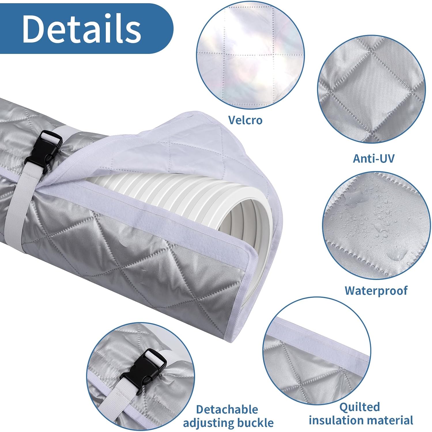 Portable Air Conditioner Hose Cover Wrap,Quilting AC Insulated Hose Cover Wrap with 2 Adjustable Buckle Straps,Universal Air Conditioner Hoses Sleeve for 5.9" Diameter Exhaust Hoses Tube