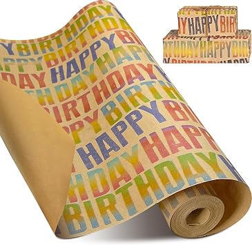 15m x 43cm Birthday Wrapping Paper Roll, Colorful Happy Birthday Gift Wrap