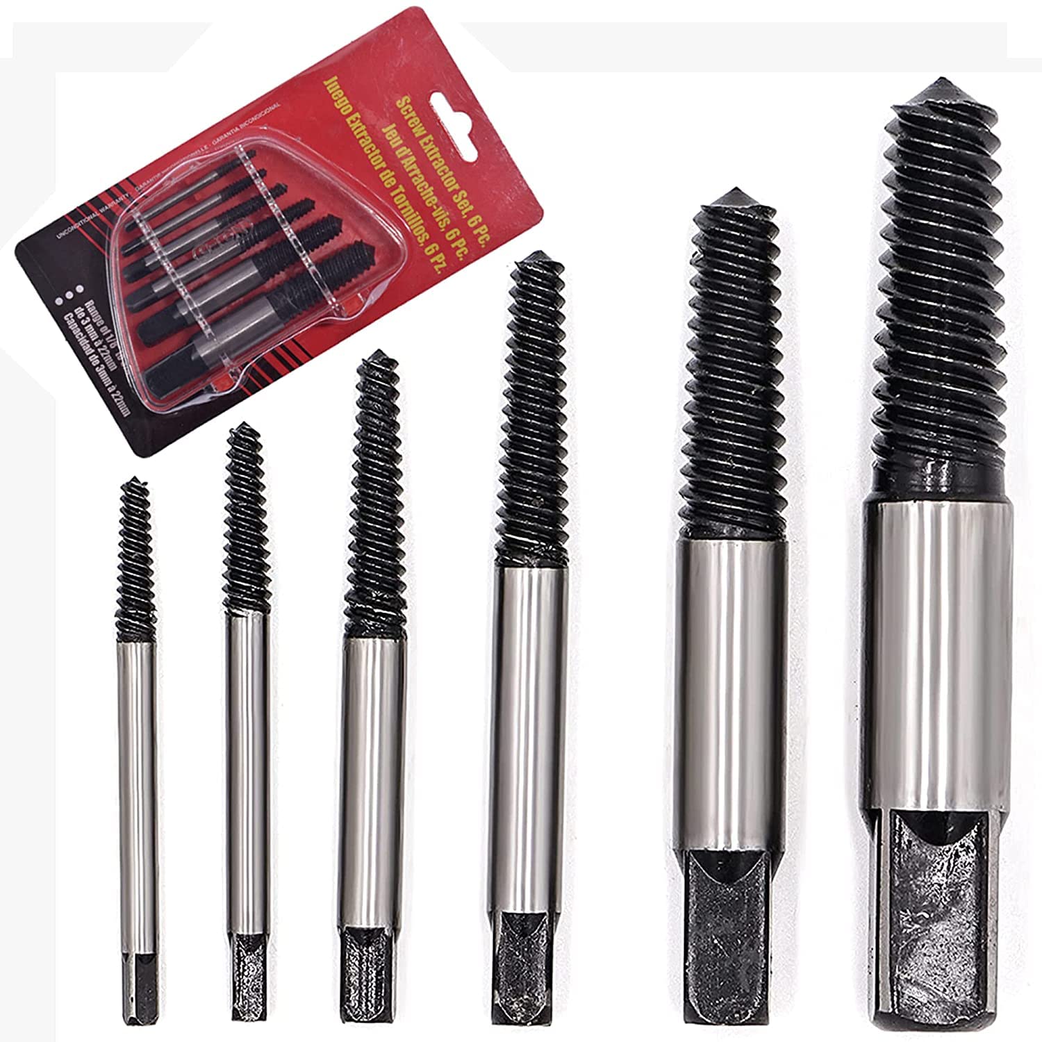 6 Pcs Broken Bolt Extractor Kit, Pipe Screw Extractor Set, Damaged Bolt Water Pipe Remover Set for 1/8 to 1 inch Thread Broken Stud, Screw, Bolt Easy Back Out