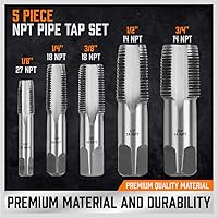 Vista 4 de HORUSDY Kit de 5 piezas de grifos de tubería NPT con estuche de almacenamiento resistente, herramientas de roscado de acero al carbono de alta