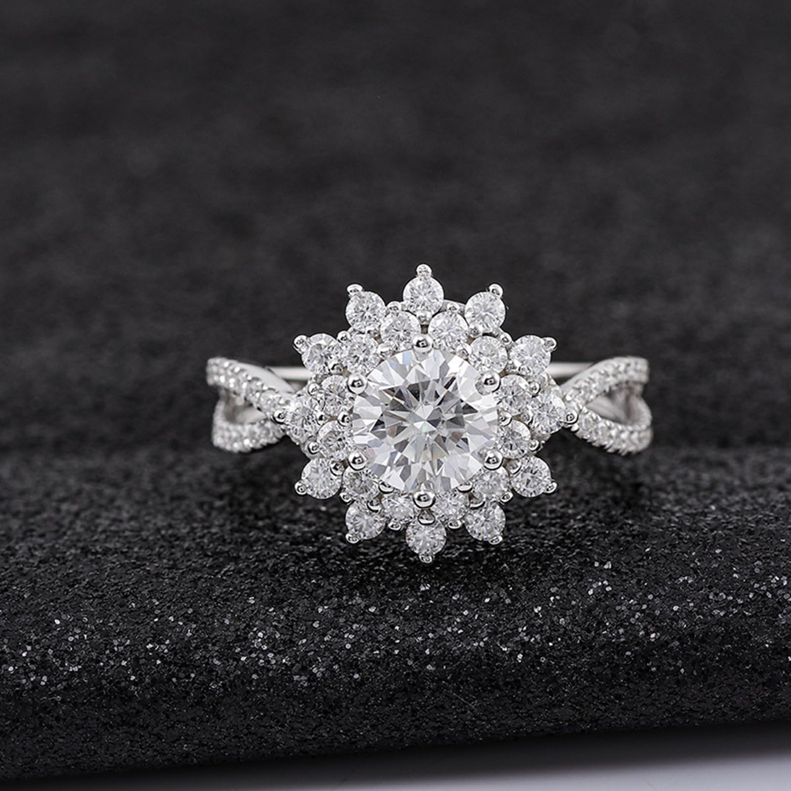 Anelli in argento 925, anello di fidanzamento da donna, set di fiori con moissanite rotonda da 1 carato, regalo di matrimonio